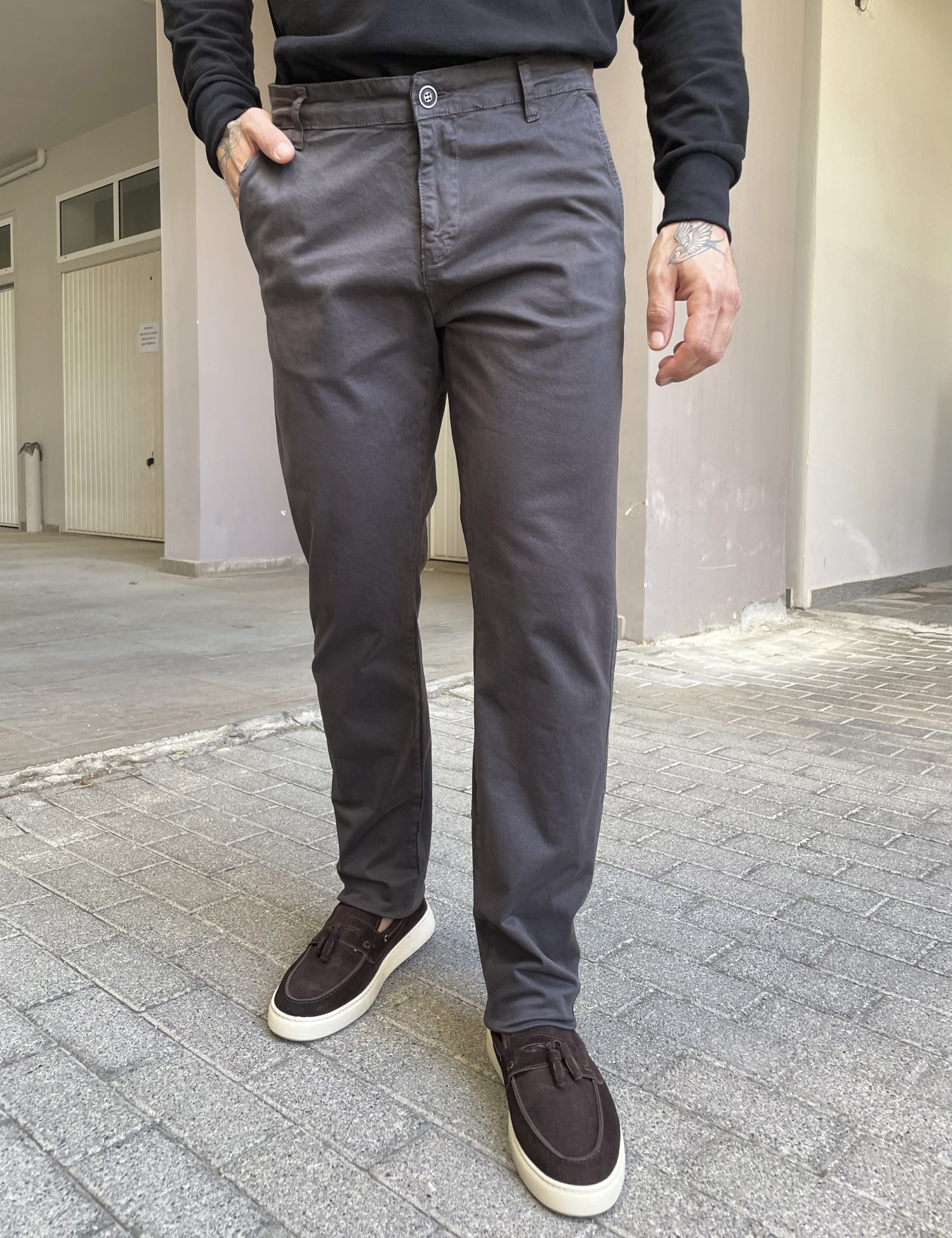 Ανδρικό ανθρακί παντελόνι καπαρντίνα Chinos BO1909A φωτογραφία